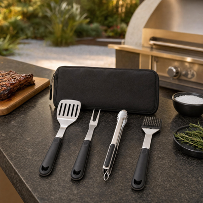 Conjunto 4 peças para Churrasco Inox com Estojo L'Hermitage
