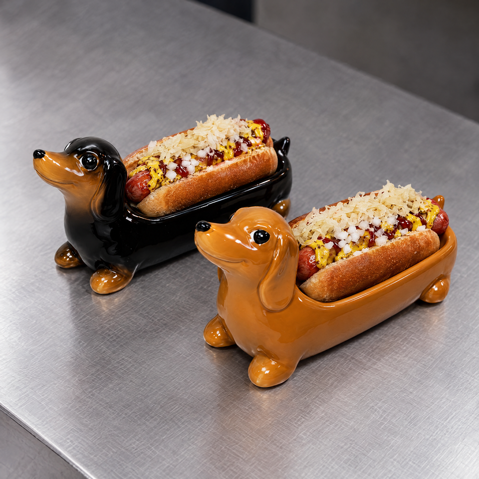 PRÉ-VENDA: Jogo 2 Pratos Hot Dog Gourmet Cerâmica Cachorro
