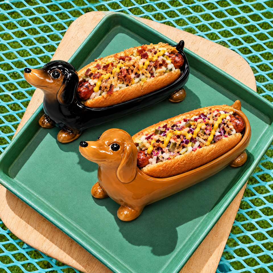PRÉ-VENDA: Jogo 2 Pratos Hot Dog Gourmet Cerâmica Cachorro