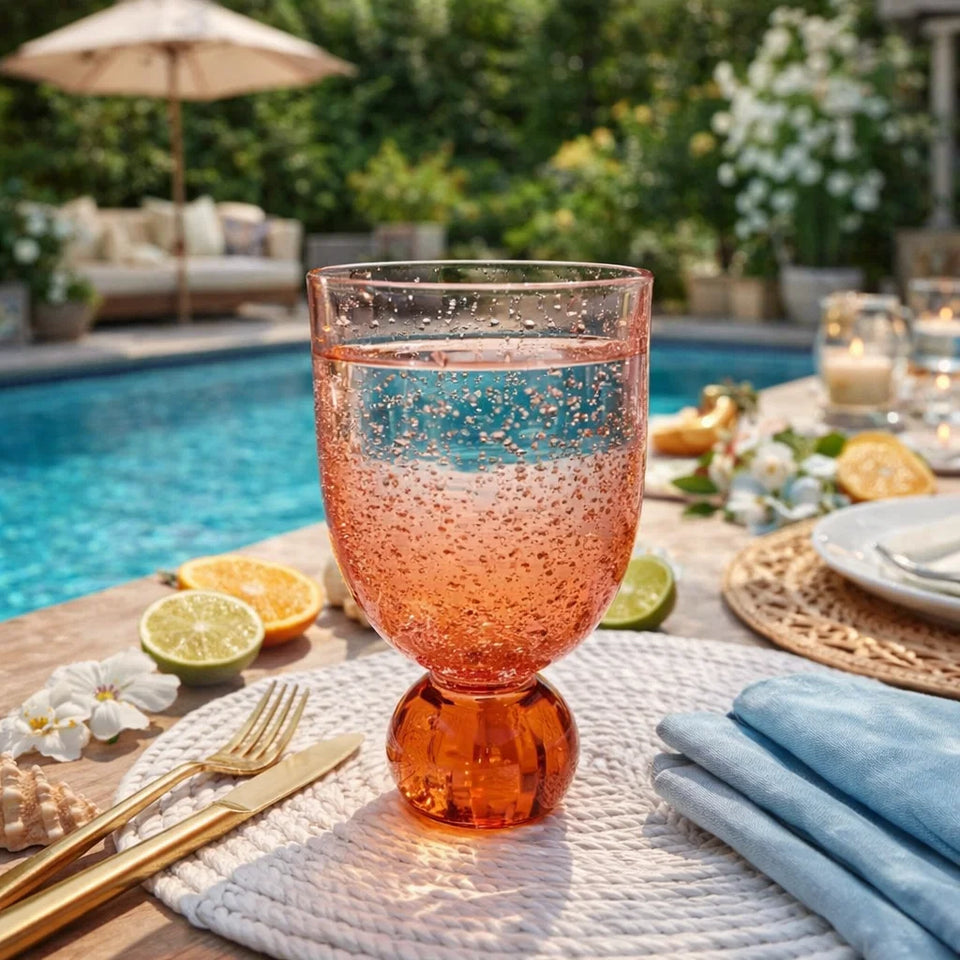 Conjunto 6 Copos Acrilico Detalhe Degradê Bolhas base Esfera Laranja Linha Sintonia 360ml