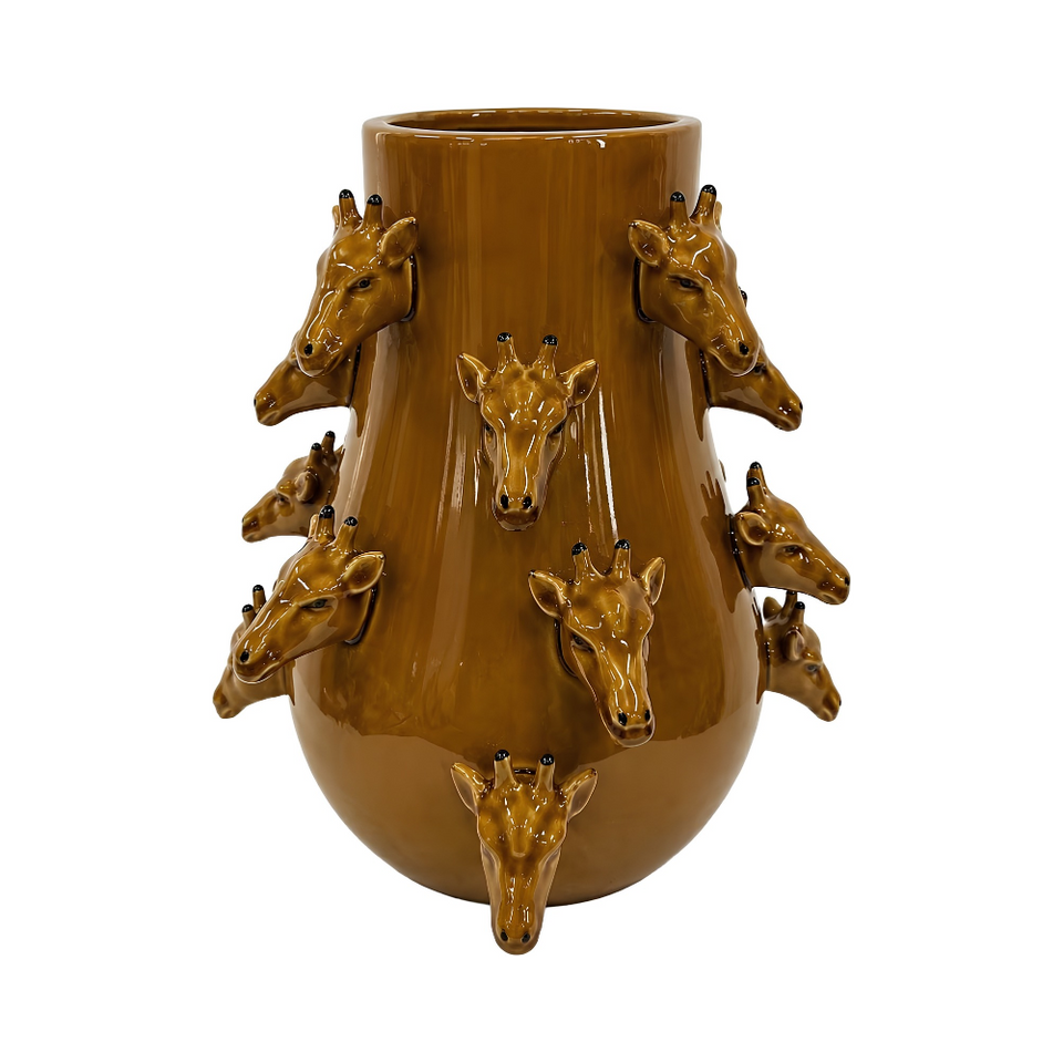 PRÉ-VENDA: Vaso Cerâmica Cabeça Kenia Girafas Caramelo 20cm