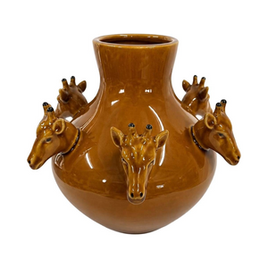 PRÉ-VENDA: Vaso Cerâmica Cabeça Kenia Girafas Caramelo 15cm