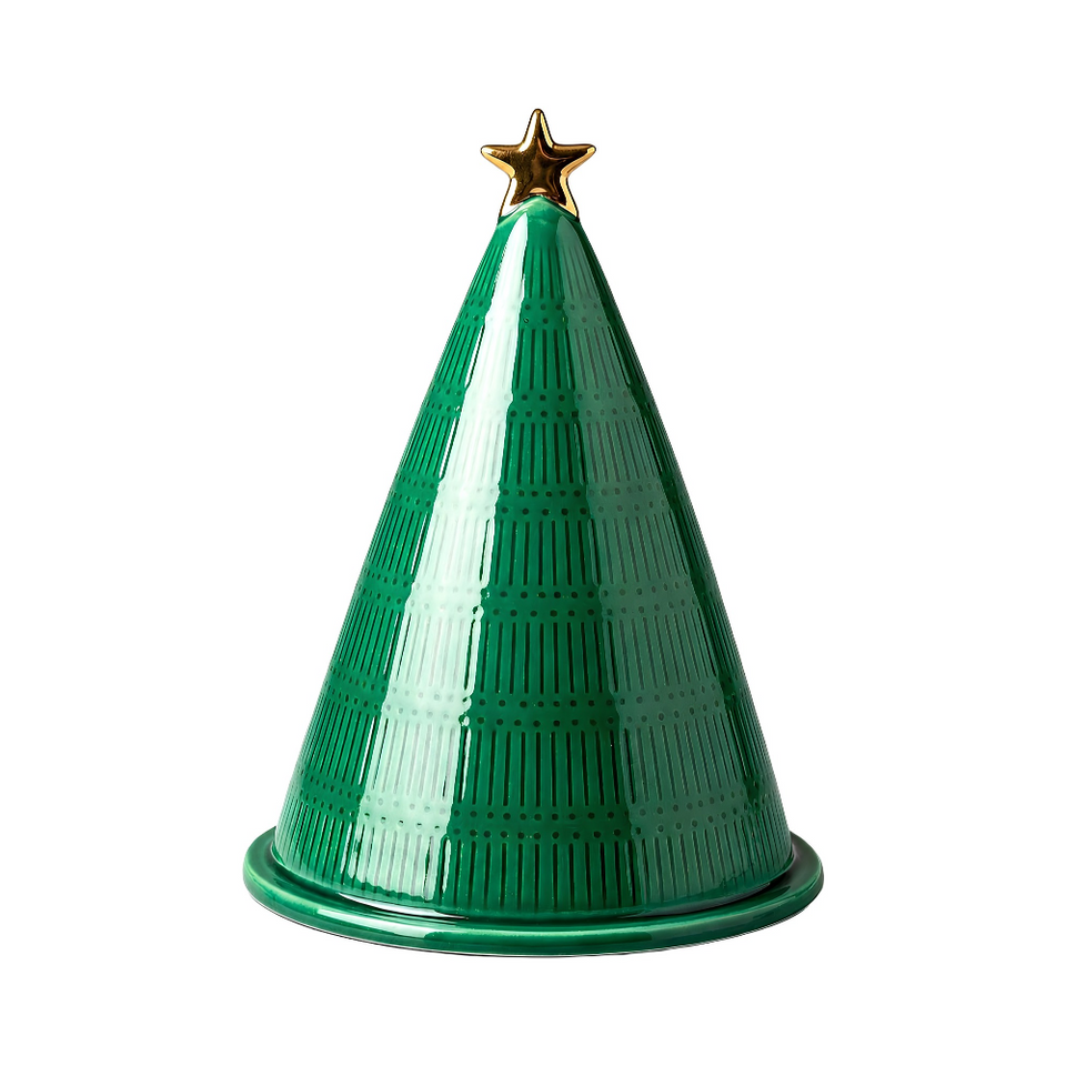 PRÉ-VENDA: Porta Panetone com Tampa Cerâmica Árvore de Natal Verde