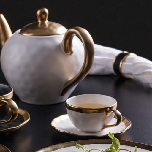 Bule de Chá em Porcelana Dubai Branco/Dourado 1L