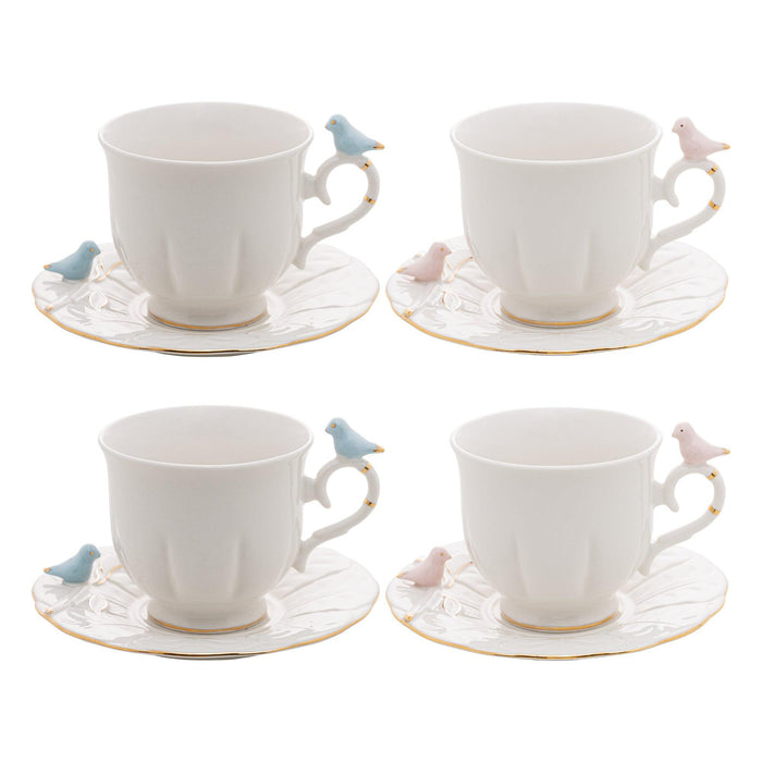 Kit com 4 Xícaras de Chá em Porcelana Birds Colors 200ml