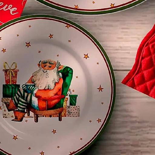 Kit com 6 Pratos de Sobremesa Cerâmica Father Christmas 19cm Alleanza