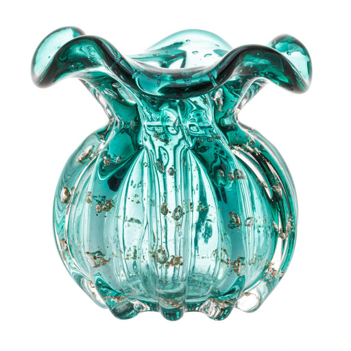 Vaso de Vidro Italy Tiffany e Dourado 10x11cm